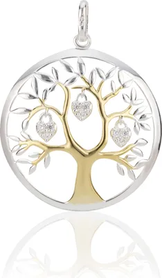 Produktbild von 25mm Lebensbaum Kettenanhänger 925 Sterling Silber zwei hängende Zirkonia Herzen