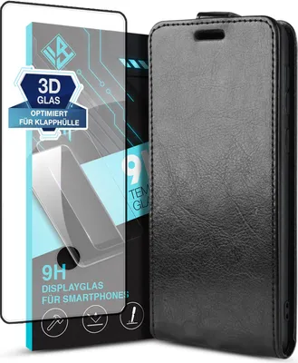 Produktbild von Handy Hülle für Samsung Galaxy S23 Ultra mit 9H Displayglas Displayschutz Plus Magnet Cover Case Klapphülle Schutzhülle Farbe: Schwarz