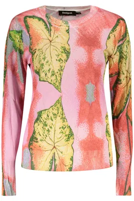 Image de Pull rose à motifs pour femme - T-shirt à manches longues et col rond