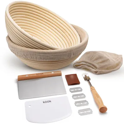 Image de Kit pour pain, comprenant des paniers en rotin et une raclette