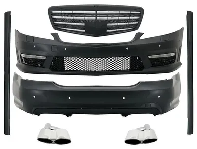 Zdjęcie produktu dla Bodykit do Mercedes S W221 2005-2011 Kratka chłodnicy czarna błyszcząca Końcówki wydechu.