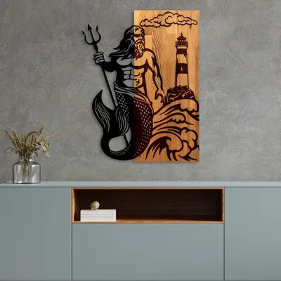 Produktbild von Wallity, Poseidon, Dekoratives Wandaccessoire aus Holz, Nussbaum, 50 % HOLZ / 50 % METALL, 45 x 3 x 58 cm