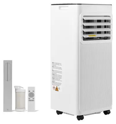 Immagine prodotto di Condizionatore portatile SucceBuy da 9000 BTU (2,6 kW) con tubo di scarico, apparecchio 3 in 1 per raffreddamento, ventilazione e deumidificazione, dispositivo portatile con display a LED, telecomando e timer 24 ore per interni