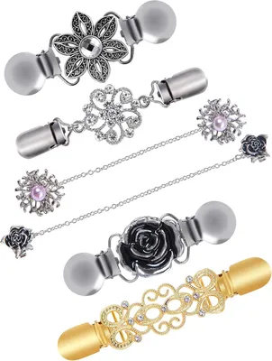 Produktbild von 6 Stück Retro-Cardigan-Clips, Pulloverkragen-Clips, Schalclips mit antikem Blumenmuster, Kleider-Schalclips für Damen und Mädchen