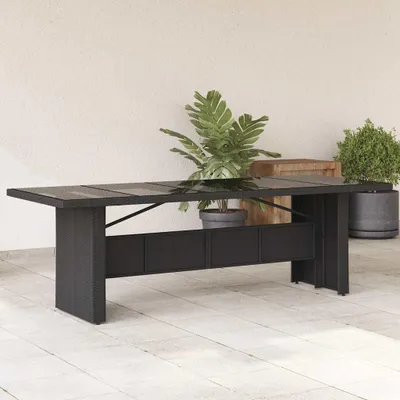 Image de Table de jardin avec plateau en verre noir 240x90x75 cm Poly rotin