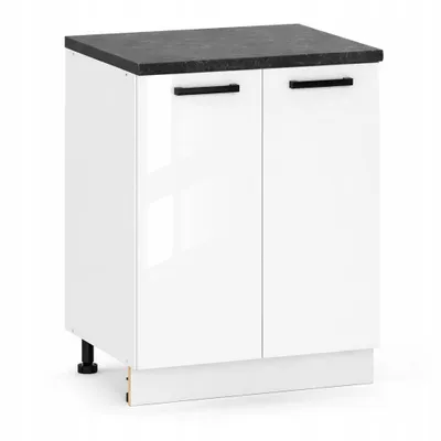 Produktbild von ULWEHOME | Unterschrank 60 cm Weiß Hochglanz, Küchenunterschrank mit 2 Türen, Küchenschrank stehend, ohne Arbeitsplatte
