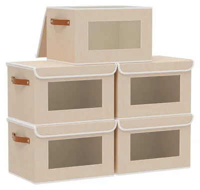 Produktbild von Set von 5 Aufbewahrungsboxen mit Deckel Beige 26 x 20 x 17 cm