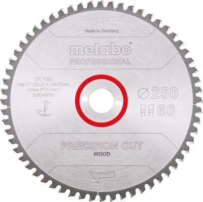 Produktbild von Metabo 628048000, MDF-Platten, Sperrholz, Holz, 25 cm, 3 cm, Hartmetall-bestücktes Wolfram (TCT), 1,8 mm, 2,4 mm