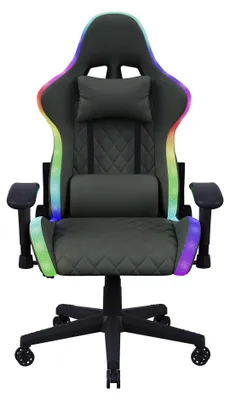 Produktbild von RGB LED Bürostuhl - Ergonomischer Zeichenstuhl - Verstellbare Höhe - Drehbar - Liegefunktion - Lendenstütze und Kopfstütze - Kunstleder - Schwarz