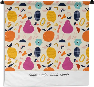Produktbild von MuchoWow® Wandteppich Wandbehang Zitate - Sprichwörter - Essen - Gutes Essen, gute Laune 60x60 cm Tapisserie Dekoration Wandtuch - Dekorationen - Wand Decke