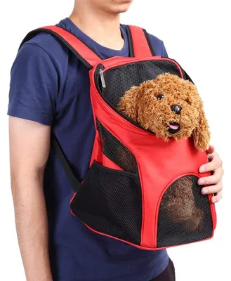 Image de Sac à dos pour animaux de compagnie - Sac de transport réglable - Maille respirante - Rouge - Pliable - Convient pour chiens et chats - 25 x 30 x 35 cm