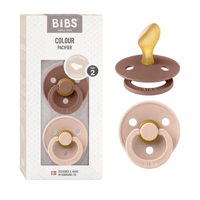 Produktbild von BIBS Colour Anatomical Schnuller 2er Pack, BPA-frei Dummy-Schnuller, Kiefergerechte Form. Naturkautschuk / Latex, Hergestellt in Dänemark. Größe 2 (6-18 Monate), Woodchuck / Blush