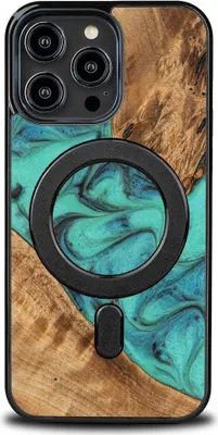 Image de Housse en bois Bewood iPhone 15 Pro Max, Turquoise MagSafe