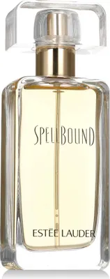 A clear, front-facing studio shot of an Estee Lauder Spellbound Eau de Parfum bottle.