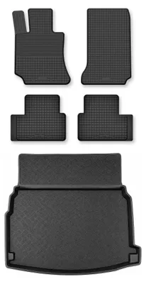 Productafbeelding van Rubberen automatten + kofferbakmat voor Mercedes-Benz Klasa E W213 2015-2023 (sedan) – 5-delig, zwart, op maat – Wielganizator Semi-Universal