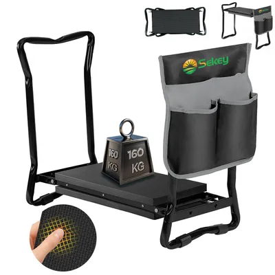 Produktbild von Sekey Kniebank 2 in 1 XXL Kniebank für Gartenarbeit gepolstert Gartenhocker klappbar Höhenverstellbar Gartenbank mit Werkzeugtasche 60x49x27,5cm
