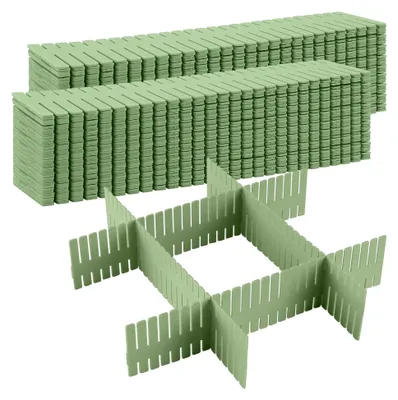 Produktbild von 48 Stück Schubladenteiler Verstellbar, 32 x 7cm Kunststoff Schubladeneinteiler, Grün Schubladentrenner für Kleiderschrank, Küche und Bad