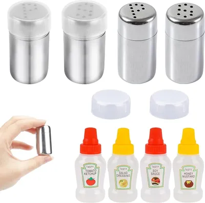 Produktbild von 4 Stück kleine Mini-Salz- und Pfefferstreuer - 5 ml Edelstahl - für Bentobox Auto Büro Camping unterwegs Salzstreuer