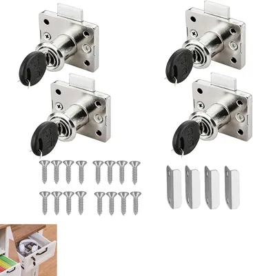Imagen del producto de Juego de cerraduras para muebles, de 4 piezas, de 22 mm, fabricadas en aleación de zinc y acero inoxidable, para armarios y cajones