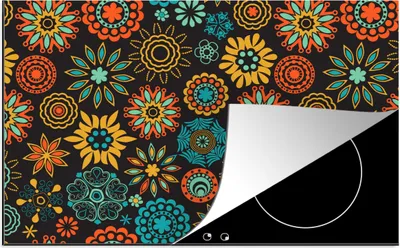 Produktbild von KitchenYeah© Herdabdeckplatte Bohème - Vintage - Blume - Flora , 80x52cm, Küche Deko, Glaskeramikkochfeld Herdabdeckung, Abdeckplatte fùr Kochfeld