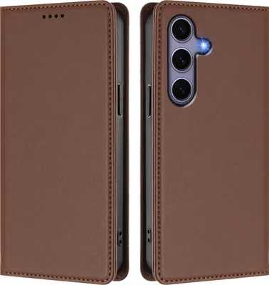 Image de Etui en cuir pour Samsung Galaxy S25 / S24, étui magnétique en cuirPolyuréthaneavec support Marron