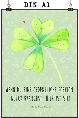 Produktbild von Mr. & Mrs. Panda Bild Blume Kleeblatt DIN A1 - Blattgrün - Geschenk, Kleeblätter, Wandschmuck, wanddeko, Wandbild, Garten, Glück, drucke, Plakat, Motivation, Umzug