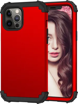 Produktbild von iPhone 12 / 12 Pro Hülle, 3 in 1 Hybrid PC TPU Stossfest Robust Schutzhülle für iPhone 12 / 12 Pro Rot