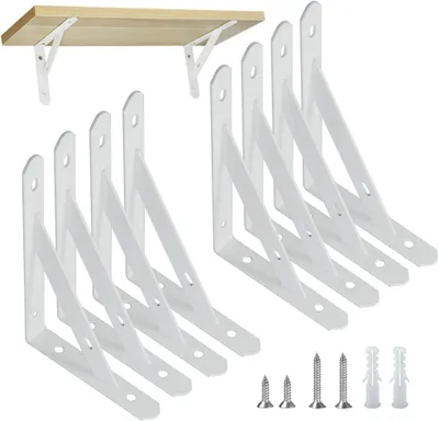 Imagen del producto de Soportes de pared triangulares de acero, color blanco, de 15 cm, para estanterías