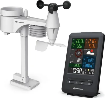 Produktbild von Bresser Optics 7002525, Innen-Hygrometer, Innen-Thermometer, Außen-Barometer, Außen-Hygrometer, Außen-Thermometer, Regenfall, Barometer, Barometer, Hygrometer, Thermometer, -40 - 60 °C, -40 - 60 °C, 150 m