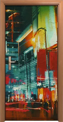 Produktbild von Türposter 90x200 cm Türaufkleber Türtapete Türfolie Klebefolie Stadt straße bei Nacht Bunte Lichtern