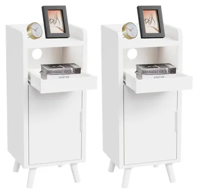 Image de Ensemble de deux tables de chevet blanches, dimensions 25x30x60 cm, avec porte et espace de rangement