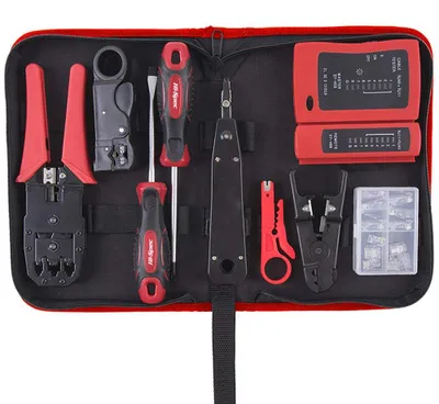 Netzwerk-Werkzeugset mit Kabeltester, Crimpzange und Tasche