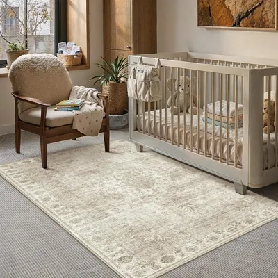 Teppich 80x150 cm Beige Antirutsch, Vintage