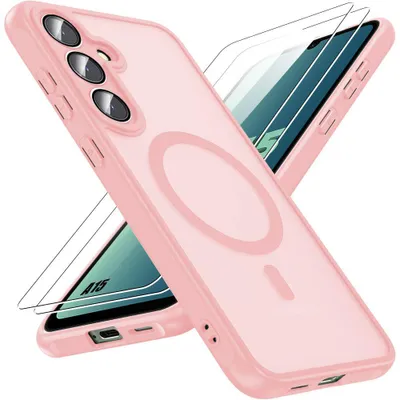 Image de Coque + 2 Verres Trempés pour Samsung Galaxy A15 4G/5G, Antichoc avec Cercle Magnétique - Rose