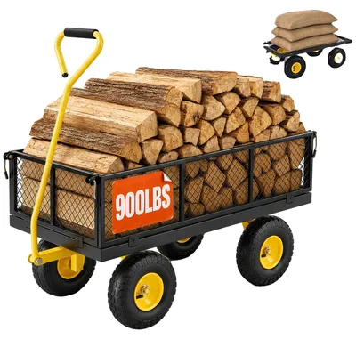 Obrázek produktu pro VEVOR ruční vozík 965x560x535 mm, zahradní vozík, přepravní vozík na kolečkách, vozík na vybavení s pneumatikami a odnímatelnými bočnicemi ze síťoviny (lze přeměnit na plošinu) a 180° otočnou rukojetí