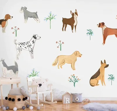 Produktbild von Selbstklebende Folie Fototapete - Doggies - a Subtle Illustration for Children 294x210 cm Tiere e-C-10087-a-a