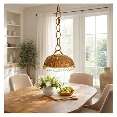 Imagen del producto de Lámpara de mesa hecha de mimbre natural, con un diámetro de 28 cm y una altura de 13 cm, sin orificio para el cable