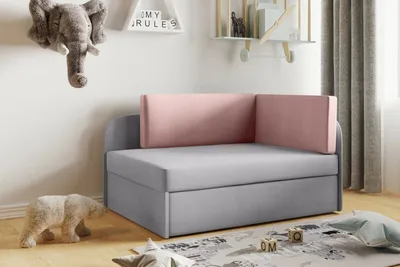 Produktbild von Kaiser Möbel Kinderbett Kindersofa mit schlaffinktion und bettkasten, wachsendes Bett WINNIE Grau-Pink Links