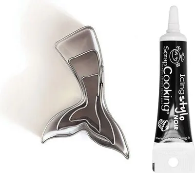 Produktbild von 3 Mini-Edelstahl Ausstechformen Meerjungfrauenflosse + Icing schwarzen Stift