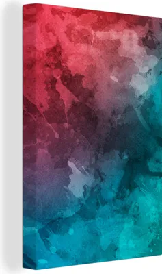 Produktbild von MuchoWow® - Leinwandbilder - Aquarell - Rot - Blau - Abstrakt, Wandbild, Wanddeko Bilder Wohnzimmer, 80x120 cm