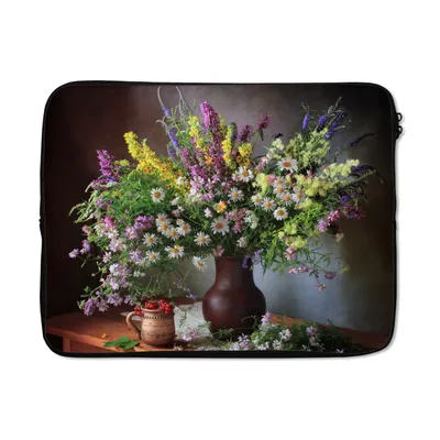 Produktbild von MuchoWow® Laptop Hülle 15 Zoll Blumen - Tisch - Stilleben - Blumenstrauß - Vase Laptoptasche - Laptoptasche - Sleeve - Rundum-Schutz