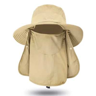 Produktbild von Anglerhut,Sonnenhut Outdoor Sonnenschutz(Khaki) Sonnenhut Herren Damen Faltbar Safari Hut,Breiter Krempe Tropenhut Mesh Fischermütze