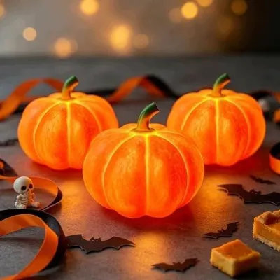 Zdjęcie produktu dla Latarnia dyniowa LED dekoracja jesienna halloween zestaw 3 sztuk