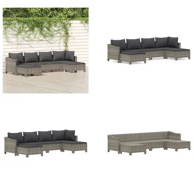 Produktbild von vidaXL 6 tlg. Garten Lounge Set mit Kissen Grau Poly Rattan - Garten Lounge Set - Garten Lounge Sets - Lounge Set - Gartenmöbel Set