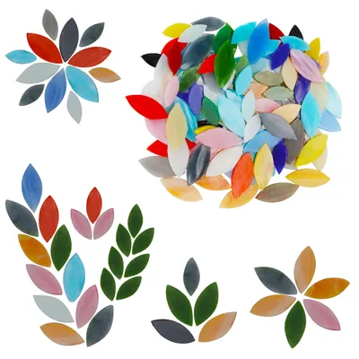 Immagine prodotto di Pietre di mosaico in vetro Belle Vous per artigianato a forma di petalo (100 pezzi) Diverse dimensioni - Taglio a mano, forme di mosaico a petali colorati