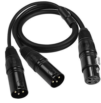 Zdjęcie produktu dla Kabel XLR rozgałęziający: 1 gniazdo żeńskie do 2 wtyków męskich, kabel mikrofonowy