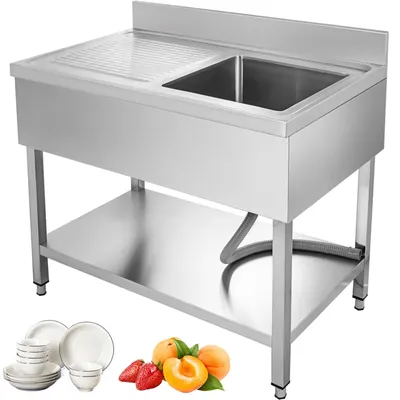 Produktbild von KITGARN Spültisch Edelstahl 1 Becken (Rechts) Mit Höhtem Boden Gastro Spültisch Edelstahl Spültisch Edelstahl Gastro 100 x 60 x 83.5 mm Gastro Spüle