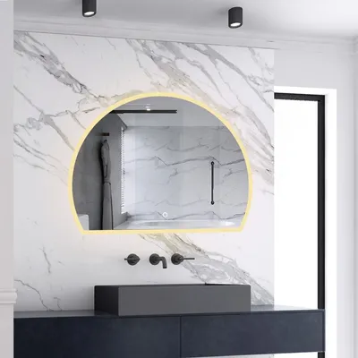 Produktbild von AICA LED Halbrund Badspiegel 80x60cm Anti-Beschlag Wand/Touchschalter 3 Lichfarbe Dimmbar Kalt/Neutral/Warmweiß Badezimmerspiegel mit Beleuchtung IP44