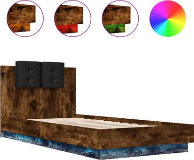 Obrázok produktu pre vidaXL Rám postele s čelom a LED osvetlením, údený dub 90x200cm