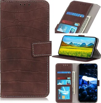 Produktbild von Mobigear Croco Schutzhülle für Samsung Galaxy A52 – Klapphülle/Etui mit Geldbörsenfunktion – Braun